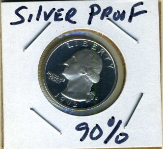 1992 S 25c Silver Washington Quarter Proof Deep Cameo & Frosted 90 % Pure Silver photo
