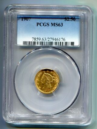 1907 $2.  50 Gold Liberty Head Quarter Eagle Pcgs Ms63 photo