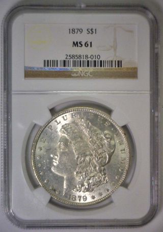 1879 Morgan Silver Dollar $1 Bu Brilliant Uncirculated Unc Ngc Ms61 Ms 61 photo