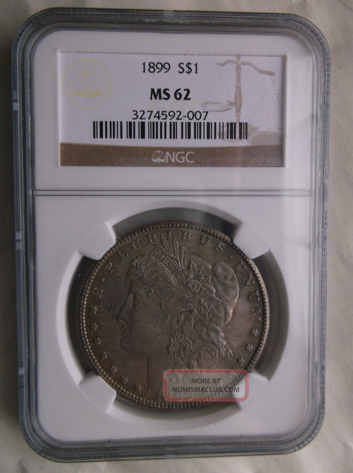 1899 Morgan Silver Dollar S $1 Ngc Graded Ms 62 Greenish Tone On Both