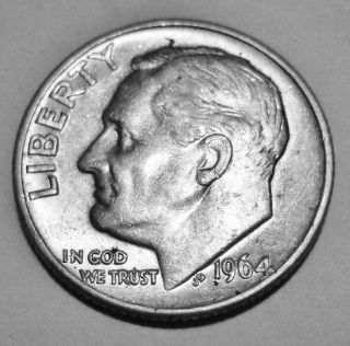 1964 - D Roosevelt Dime - 90% Silver - Business Circulated - Denver photo