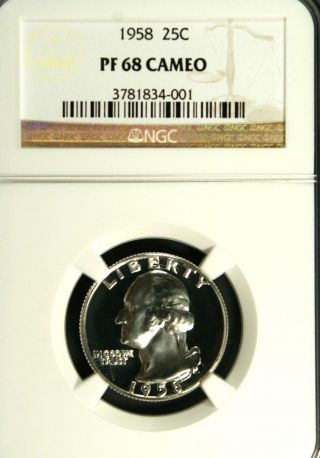 1958 Washington Ngc Pf 68 Cameo.  Incredible Frosted Cameo Devices & Spot - photo