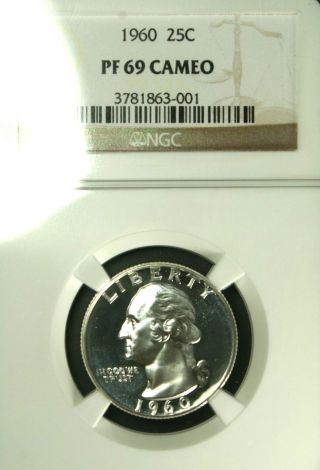 1960 Washington Ngc Pf 69 Cameo.  Rare Date In Cameo.  1 Of Only 89. photo