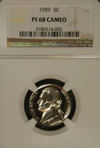 1959 Jefferson Ngc Pf 68 Cameo.  Rare Issue In Cameo.  1 Of Only 112.  Spot - photo