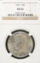 1967 - P Kennedy Ngc Ms 66.  Rare In With Attractive Color Half Dollars photo 1