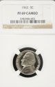 1963 Jefferson Ngc Pf 69 Cameo.  Frosted Cameo Devices Nickels photo 1