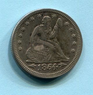 1854 Arrows Silver Seated Liberty Quarter Xf Details photo