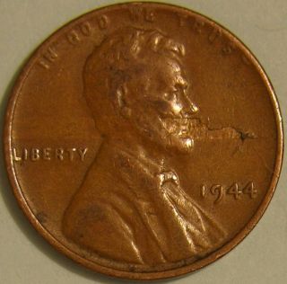 1944 P Lincoln Wheat Penny,  (lamination Before Strike) Error Coin,  Aj 218 photo