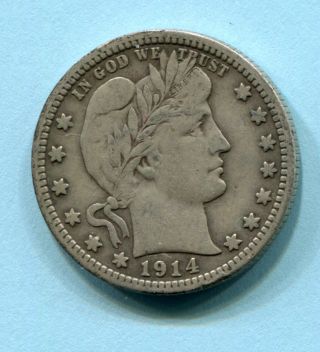 1914 - P Silver Barber Quarter Fine photo