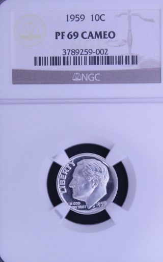 1959 Roosevelt Ngc Pf 69 Cameo.  Incredible Contrast.  Spot -.  1 Of 55. photo