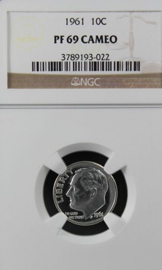 1961 Roosevelt Ngc Pf 69 Cameo.  Exceptional Contrast.  Spot - And Haze - photo