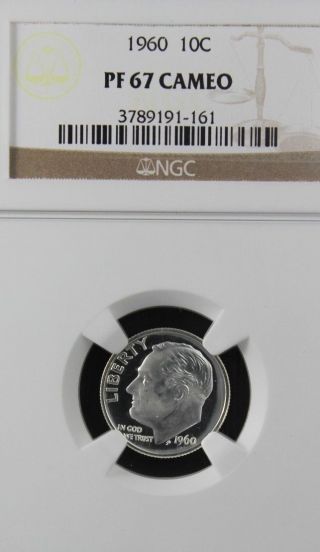 1960 Roosevelt Ngc Pf 67 Cameo.  Exceptional Contrast.  Spot - And Haze - photo