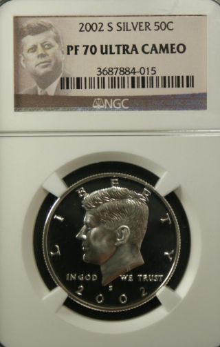 2002 - S Silver Kennedy Ngc Pf 70 Ultra Cameo.  Incredible Cameo Contrast.  Flawless photo