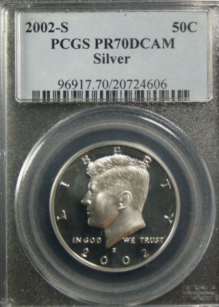 2002 - S Silver Kennedy Pcgs Pr 70 Deep Cameo.  Incredible Cameo Contrast.  Flawless photo