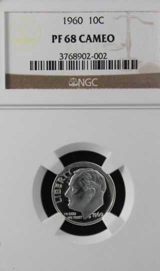 1960 Roosevelt Ngc Pf 68 Cameo.  Exceptional Contrast.  Spot - And Haze - photo
