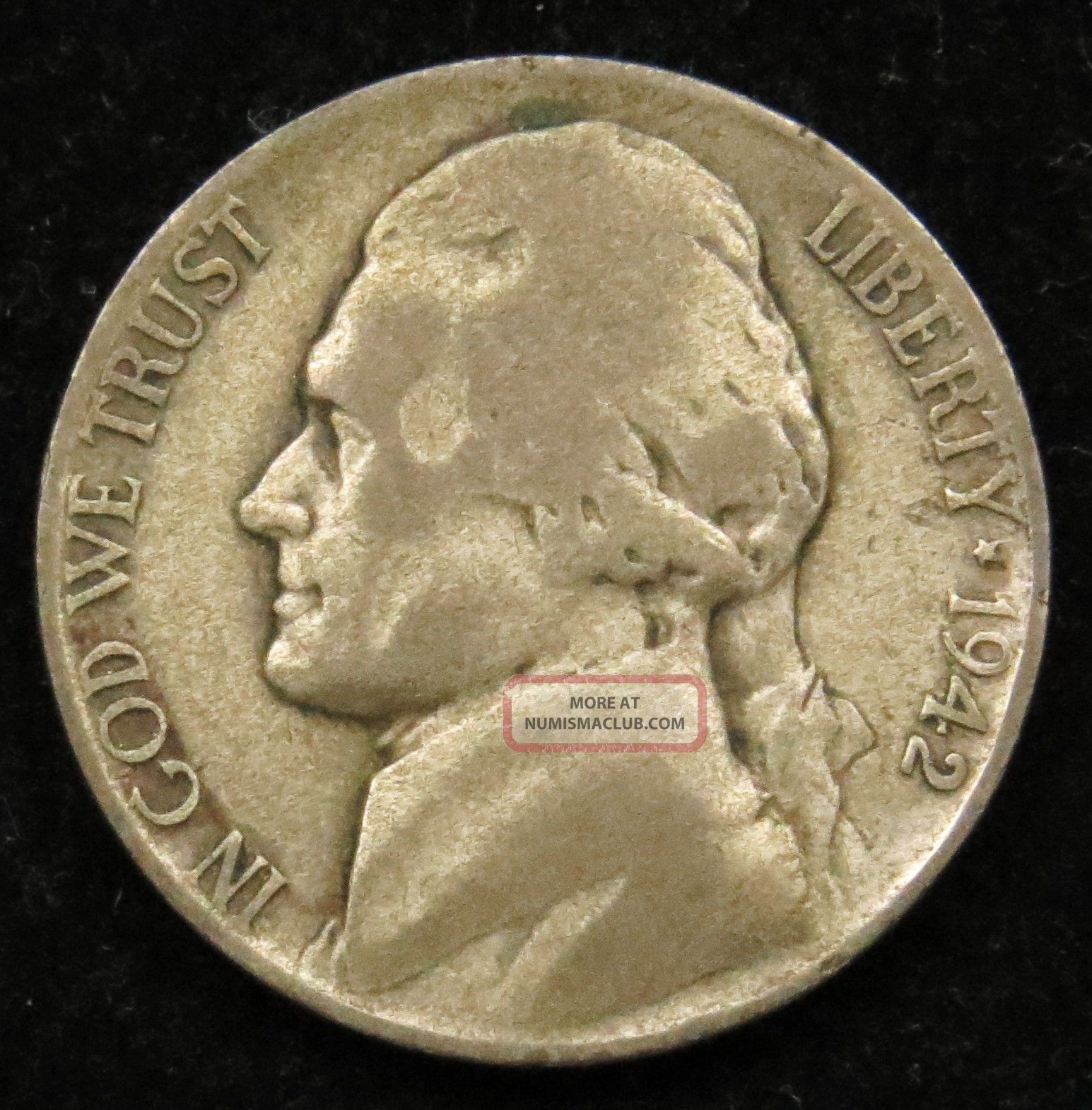 1942 P Silver War Jefferson Nickel Very Good (b03)