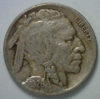 1926 Buffalo Nickel Coin Indian Head Five Cents Us Type Very Fine Vf photo