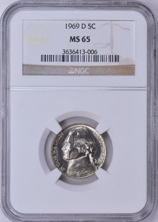 1969 - D Jefferson Nickel 5c Ngc Ms65 photo