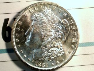 1881 S Morgan Dollar In Bu 90% Silver Coin Blue + photo