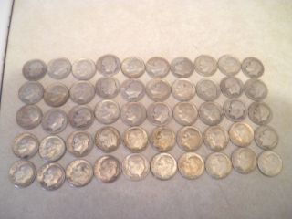 1964 And Under Roosevelt Dimes,  $5.  00 Face Value 90% Silver photo
