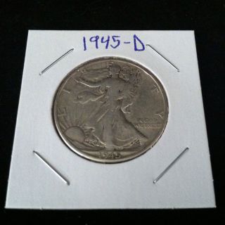 1945 D Walking Liberty 90% Silver Half Dollar.  900 Fine Silver Usa photo