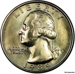 1989 D Gem+ Bu Unc Washington Quarter 25c Us Coin - Toning Lustrous B14 photo