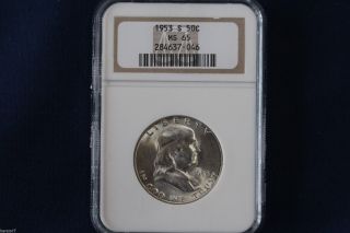 1953 - S Franklin Silver Half Dollar Ngc Ms65 Gem Bu M1015 photo