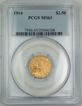 1914 $2.  50 Indian Gold Coin,  Pcgs - Ms - 63,  Quarter Eagle photo