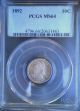 1892 - Barber Dime Certified Ms64 By Pcgs - Toned Obverse With Hint Of Blue Dimes photo 2