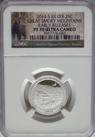Ngc Registry 2014 Pf70 Silver Proof Great Smoky Mountains Quarter Tennessee Usa^ photo