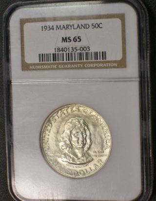 Ngc Ms 65 1934 Maryland Commemorative 50c Half Dollar Silver Choice Gem Bu photo