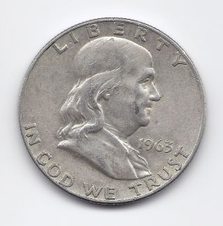 Franklin Half Dollar 1963 D 90% Silver Half Dollar Franklin Silver Half Dollar photo