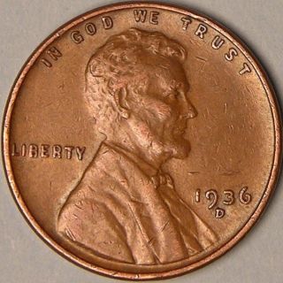 1936 D Lincoln Wheat Penny,  Aa - 407 photo
