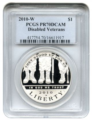 2010 - W Disabled Veterans $1 Pcgs Proof 70 Dcam photo