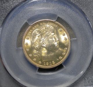 1915 - Barber Silver Quarter Graded Ms65 By Pcgs Flashy Gold Patina photo