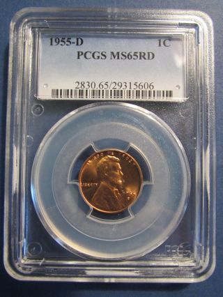 1955 D Lincoln Cent Pcgs Ms65rd photo