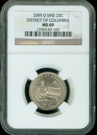 2009 - D District Of Columbia Quarter Ngc Sms Ms69 Finest photo