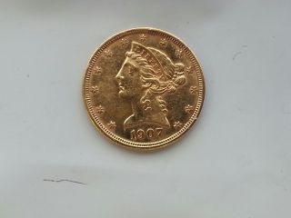 Rare 1907 D $5 Five Dollar Liberty Head Gold Coin photo