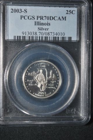 2003 - S Pcgs Pr70dcam Proof Quarter Illinois Silver Deep Cameo 25c photo