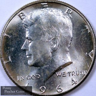1964 Kennedy Half Dollar Unc Lustrous Blast White Uncirculated Kennedy Half photo