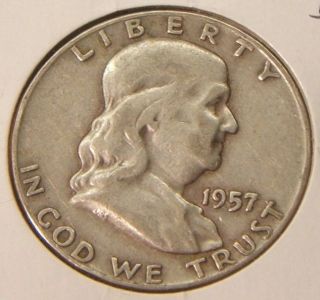 1957 - D Franklin Half Dollar Silver Xf photo
