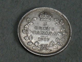 1917 Canadian Five Cent Silver Coin (au) 5550 photo