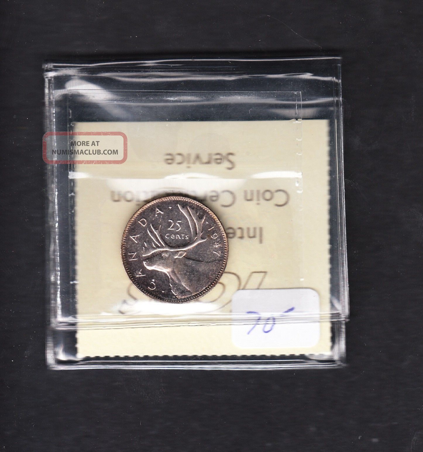 1947 Canada Iccs Graded Silver Quarter Ms 60