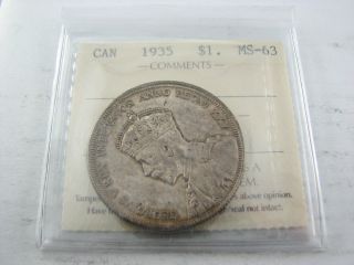 1935 Dollars Canada Silver Toning Iccs Ms - 63 photo