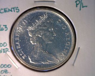 1965 Canada 50 Cent Coin,  P/l,  Km 63,  Silver photo