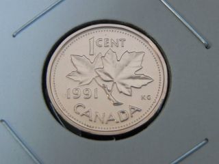 1991 Bu Pl Red Canadian Canada Maple Leaf Elizabeth Ii Penny One 1 Cent photo