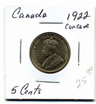 Canada Five Cents 1922,  Concave,  Xf+ photo