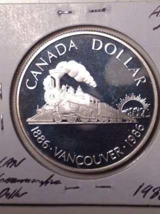 Canada 1986 Train Vancouver Centennial Commemorative Proof Silver Dollar photo