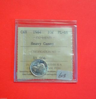 1964 Canadian - 80% Silver - Dime Iccs Graded Pl - 66 - Heavy Cameo photo