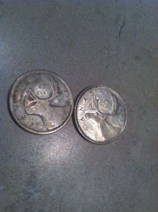1938 & 1939 Semi - Key Date Canada Silver Quarters Coin Uc - 719 photo